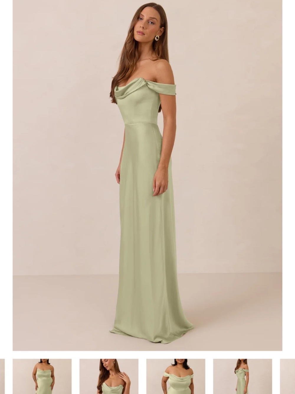 Park & Fifth Off-Shoulder Sage Green Bridesmaid Gown (Never Worn!)